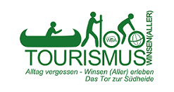 Logo Tourist - Information Logo von "Tourismus Winsen (Aller)" mit Piktogrammen für Kanu, Wandern und Radfahren.